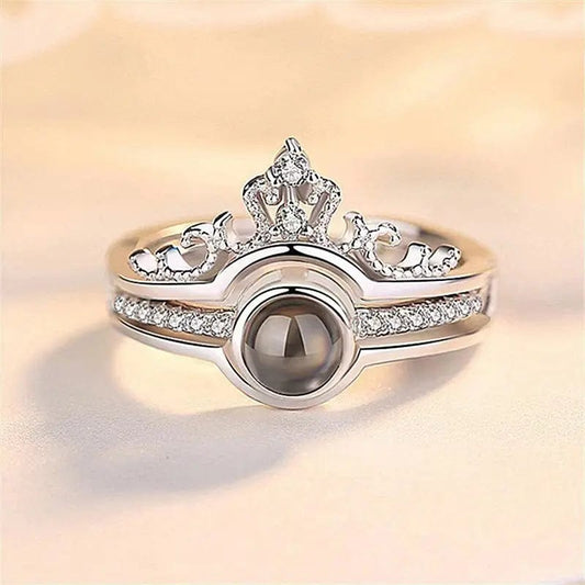 Bague photo cachée avec couronne de pierres précieuses en zircon personnalisées