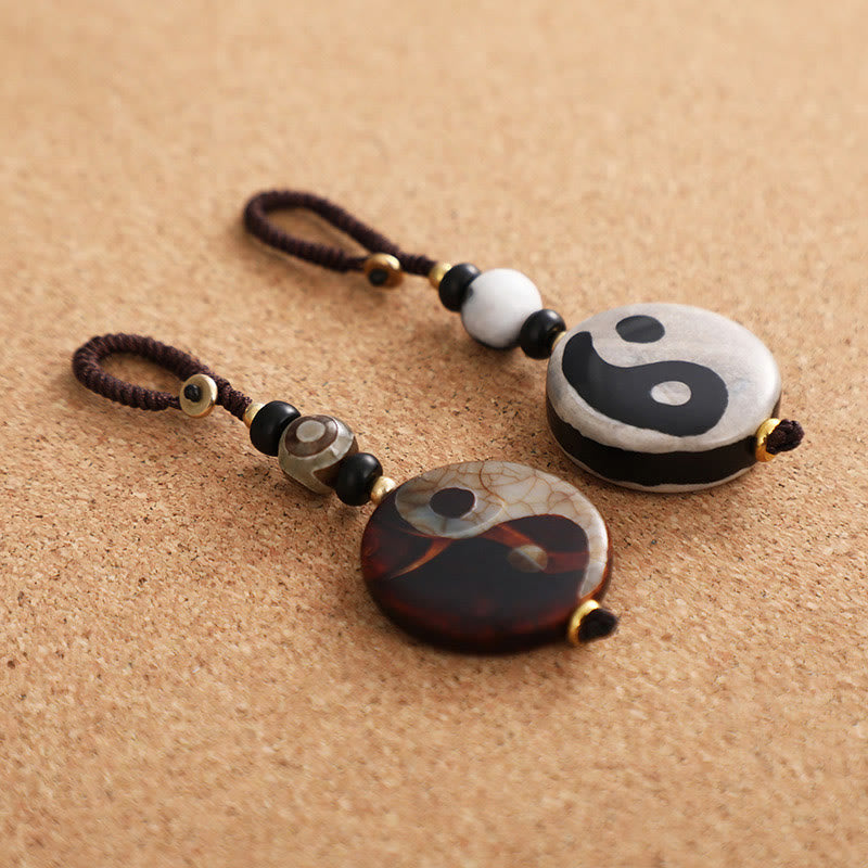 Pierres de Bouddha Agate naturelle Yin Yang Dzi Perle Balance Porte-clés