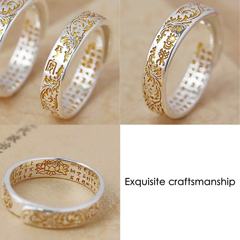 Bague ajustable en cuivre sculpté avec motif floral de la dynastie Tang, Bouddha Stones, Paix et Joie, motif lotus et cœur