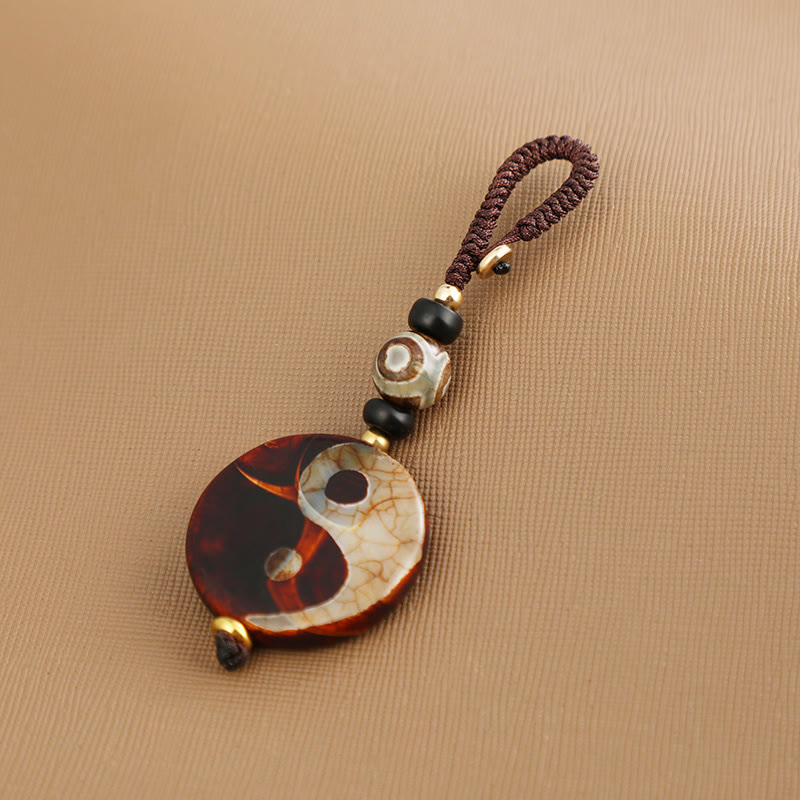 Pierres de Bouddha Agate naturelle Yin Yang Dzi Perle Balance Porte-clés