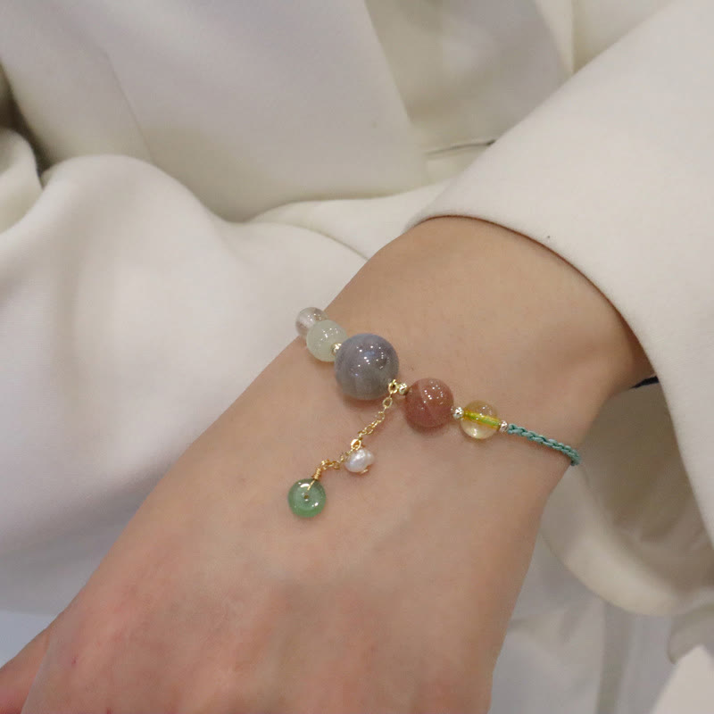 Bracelet de guérison avec breloque en pierre de lune et pierre de soleil, pierre de Bouddha et boucle de paix