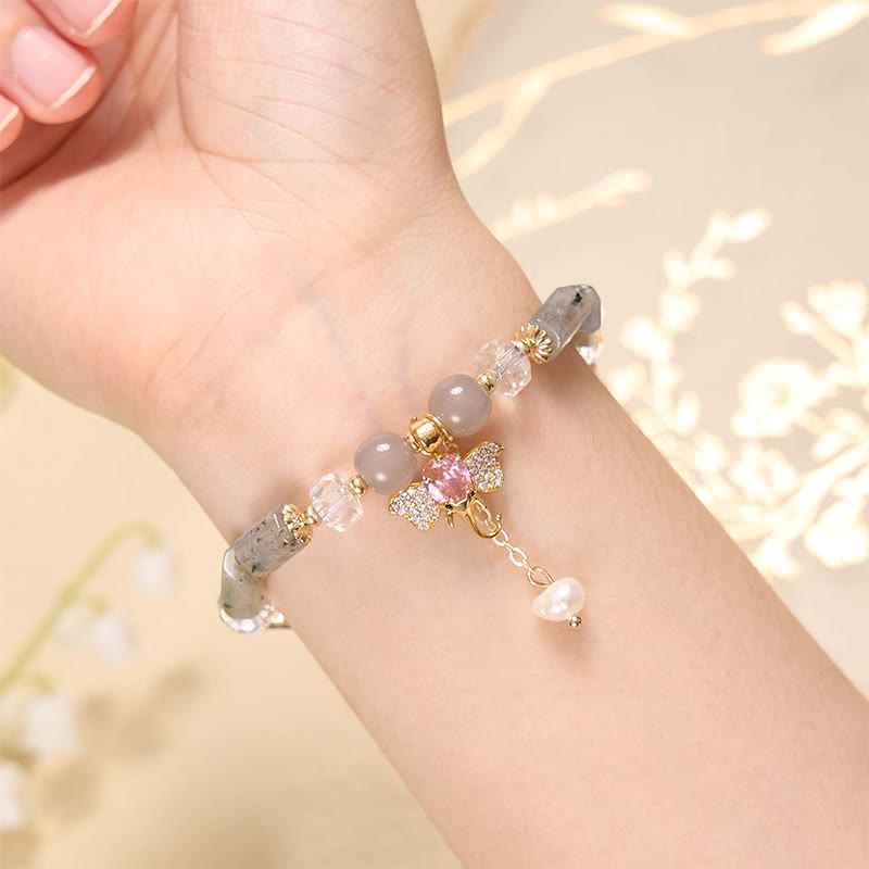 Bracelet à breloques éléphant positif en quartz fraise, améthyste, aventurine verte et pierres de Bouddha