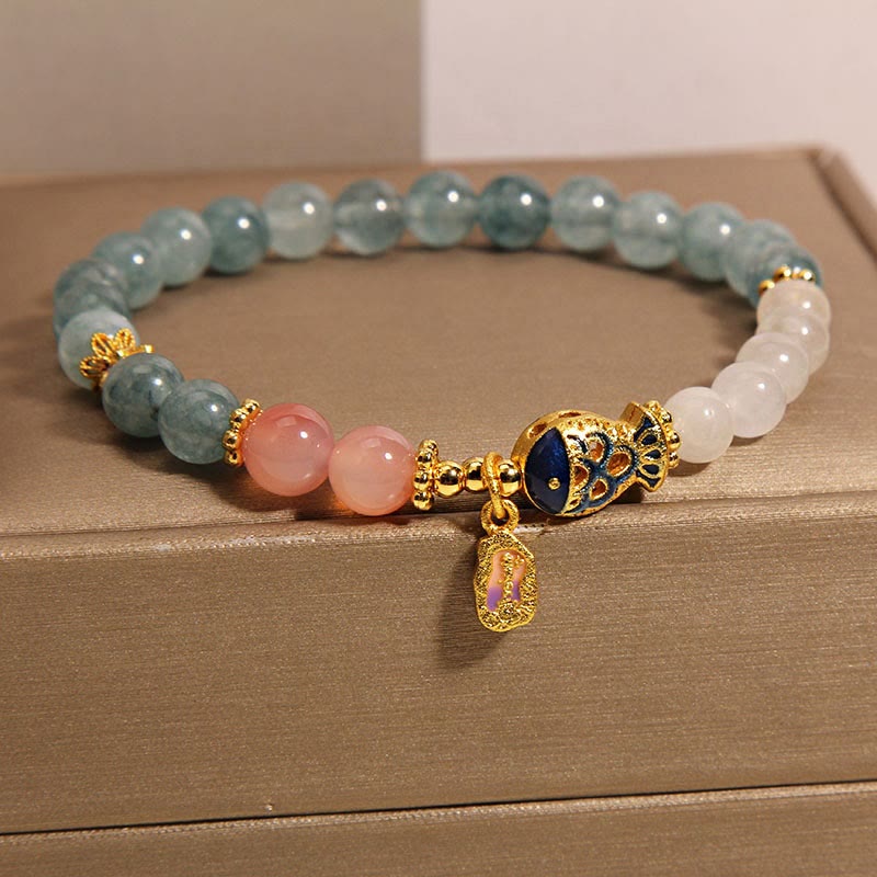 Bracelet porte-bonheur en jade, agate Yanyuan, jade blanc, poisson koï, écritures