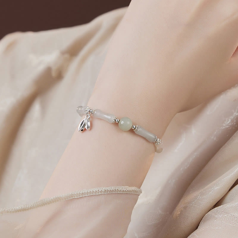 Bracelet porte-bonheur en argent sterling 925 et jade naturel Tianshan en bambou avec pierres de Bouddha
