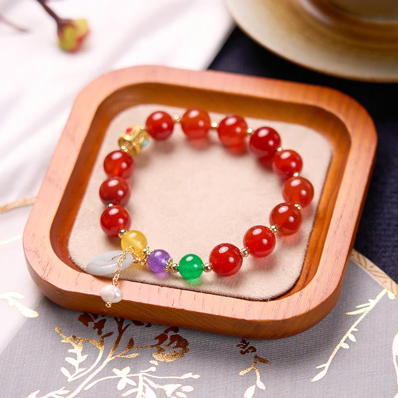 Bracelet de confiance avec breloque en jade et agate rouge et pierre de Bouddha