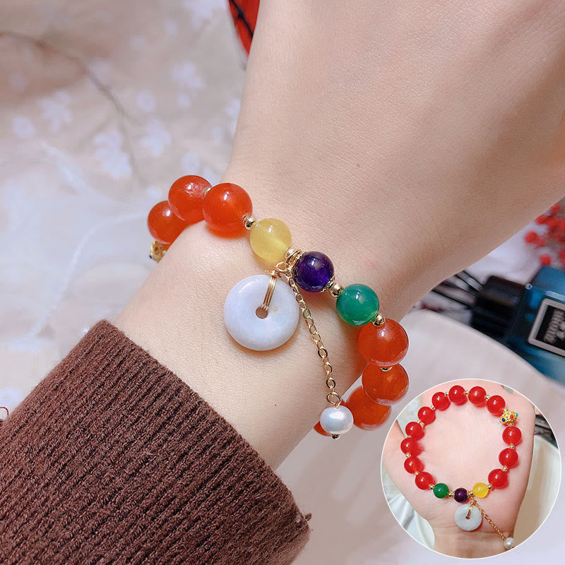 Bracelet de confiance avec breloque en jade et agate rouge et pierre de Bouddha