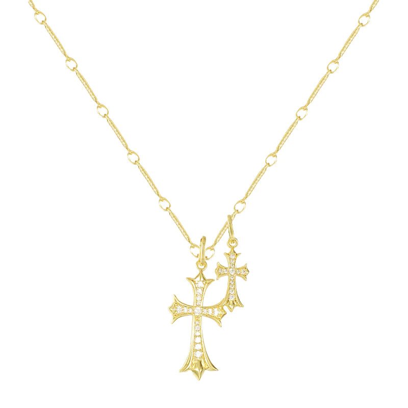 Collier pendentif double croix
