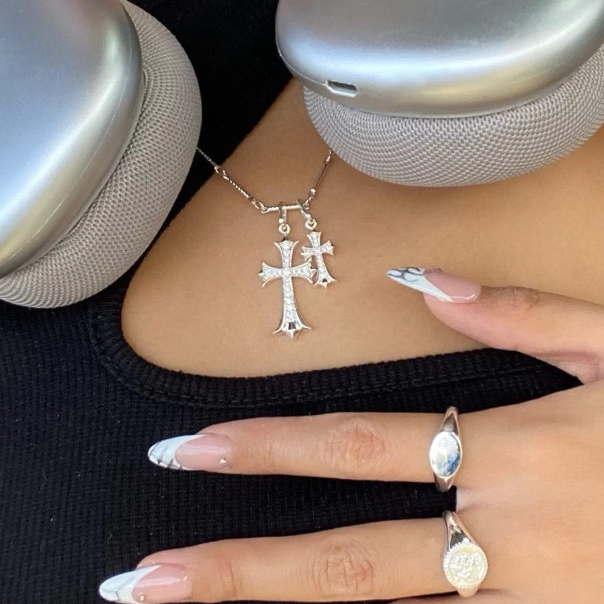 Collier pendentif double croix