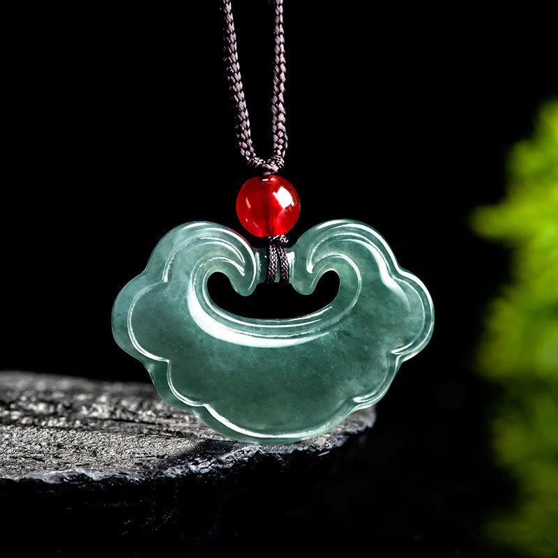 Collier pendentif porte-bonheur en jade vert naturel avec pierres de Bouddha