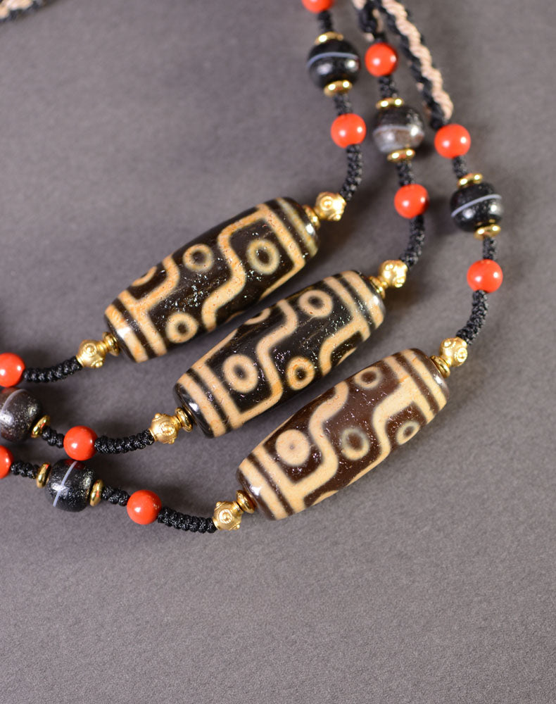 Charm Dzi Perlen Halskette Tibetische handgewebte Dzi Steinperlen