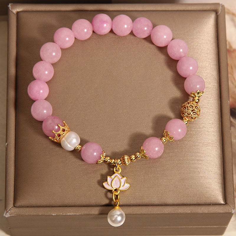 Bracelet d'harmonie en perles de jade rose et pierres de Bouddha