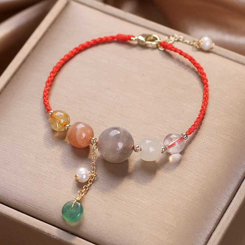 Bracelet de guérison avec breloque en pierre de lune et pierre de soleil, pierre de Bouddha et boucle de paix