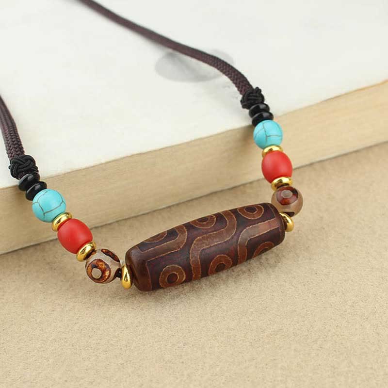 Pierres de Bouddha Perle Dzi tibétaine à neuf yeux Perle Dzi à trois yeux Colliers de protection Pendentif