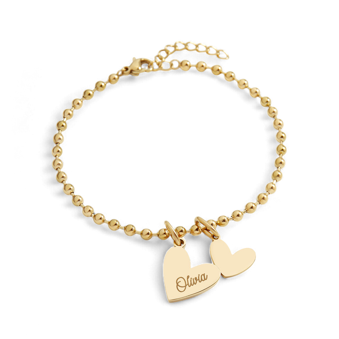Personalized Beaded Double Heart Charm Bracelet