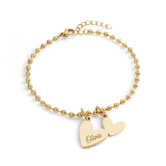 Personalized Beaded Double Heart Charm Bracelet