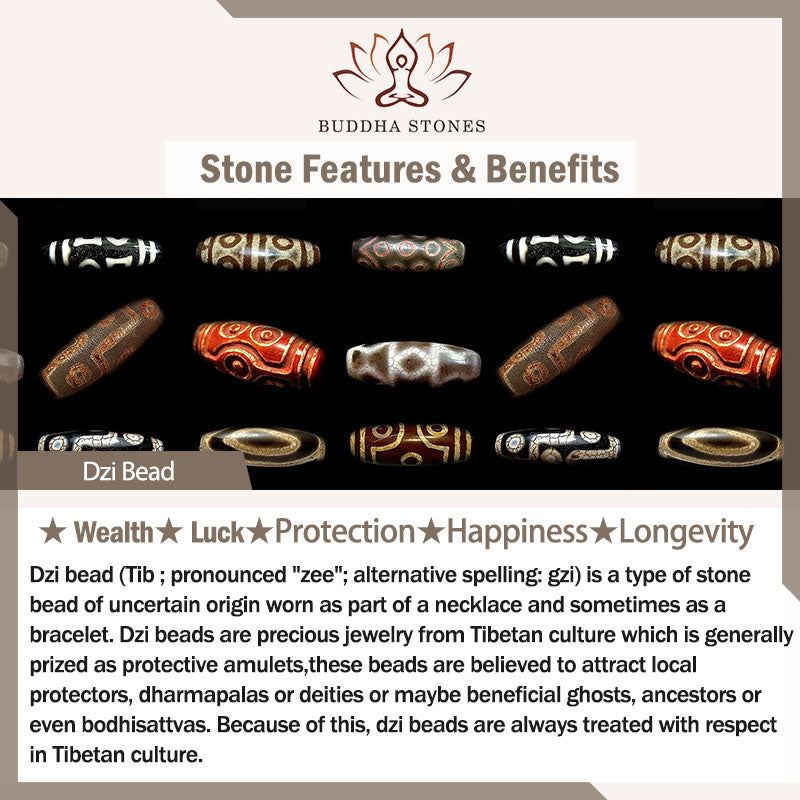 Buddha Stones Tibetan Yak Bone Nine-Eye Dzi Bead Protection Bracelet