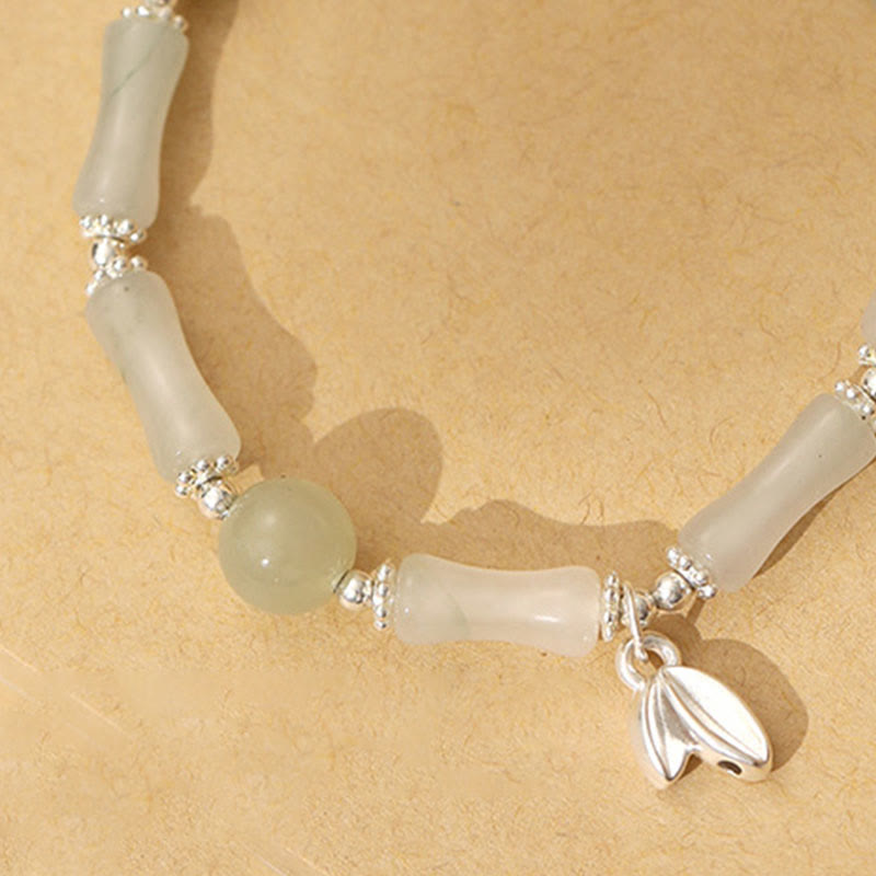 Bracelet porte-bonheur en argent sterling 925 et jade naturel Tianshan en bambou avec pierres de Bouddha