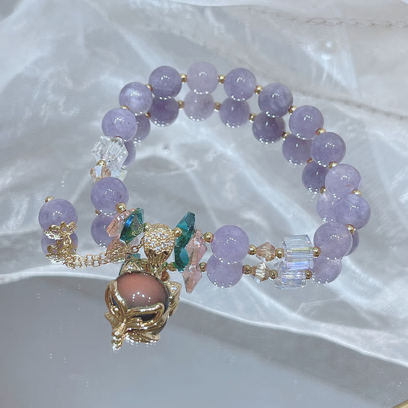 Bracelet porte-bonheur en jade violet naturel avec breloque renard et pierres de Bouddha