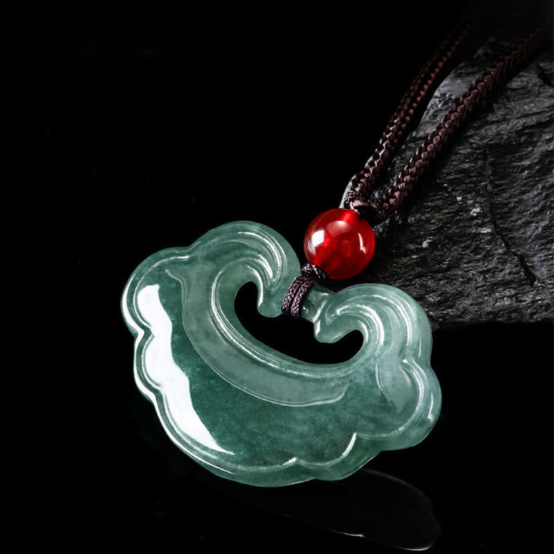 Collier pendentif porte-bonheur en jade vert naturel avec pierres de Bouddha