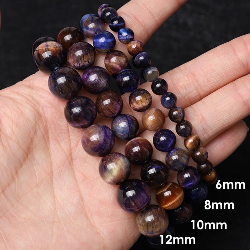 Bracelet de force et de protection en œil de tigre violet naturel avec pierres de Bouddha