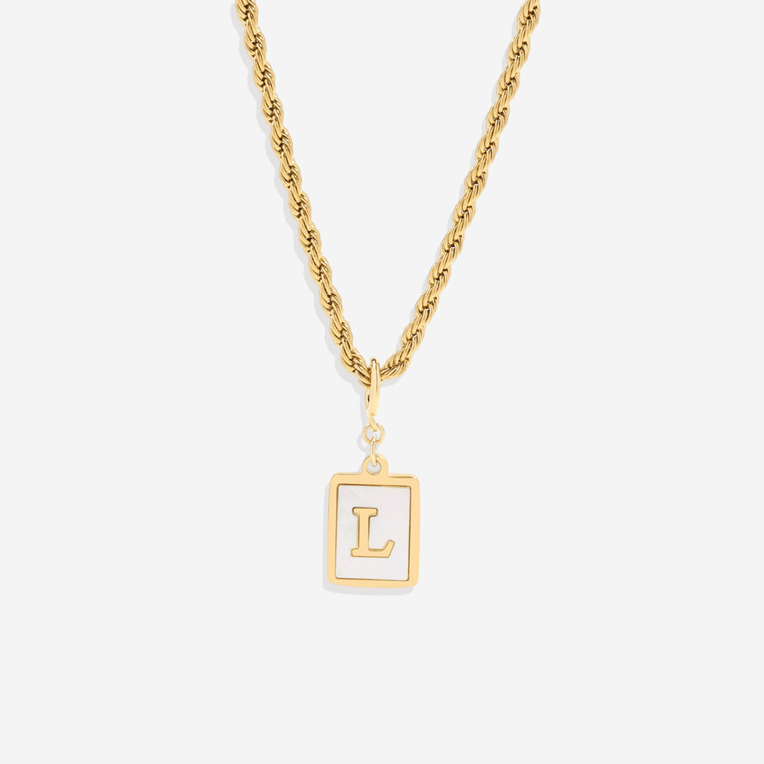 Mother of Pearl Initial Card Necklace | Rope Chain