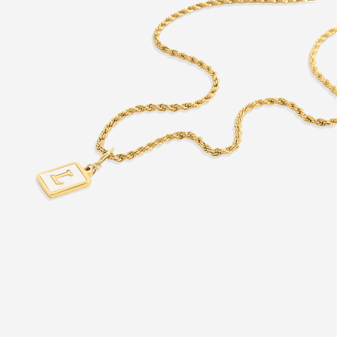 Mother of Pearl Initial Card Necklace | Rope Chain