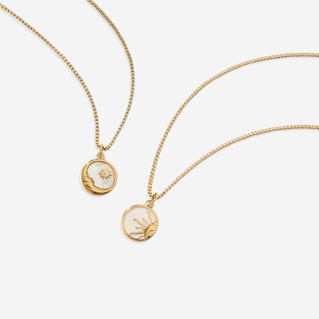 Emaillierte Halskette mit Sonnenanhänger