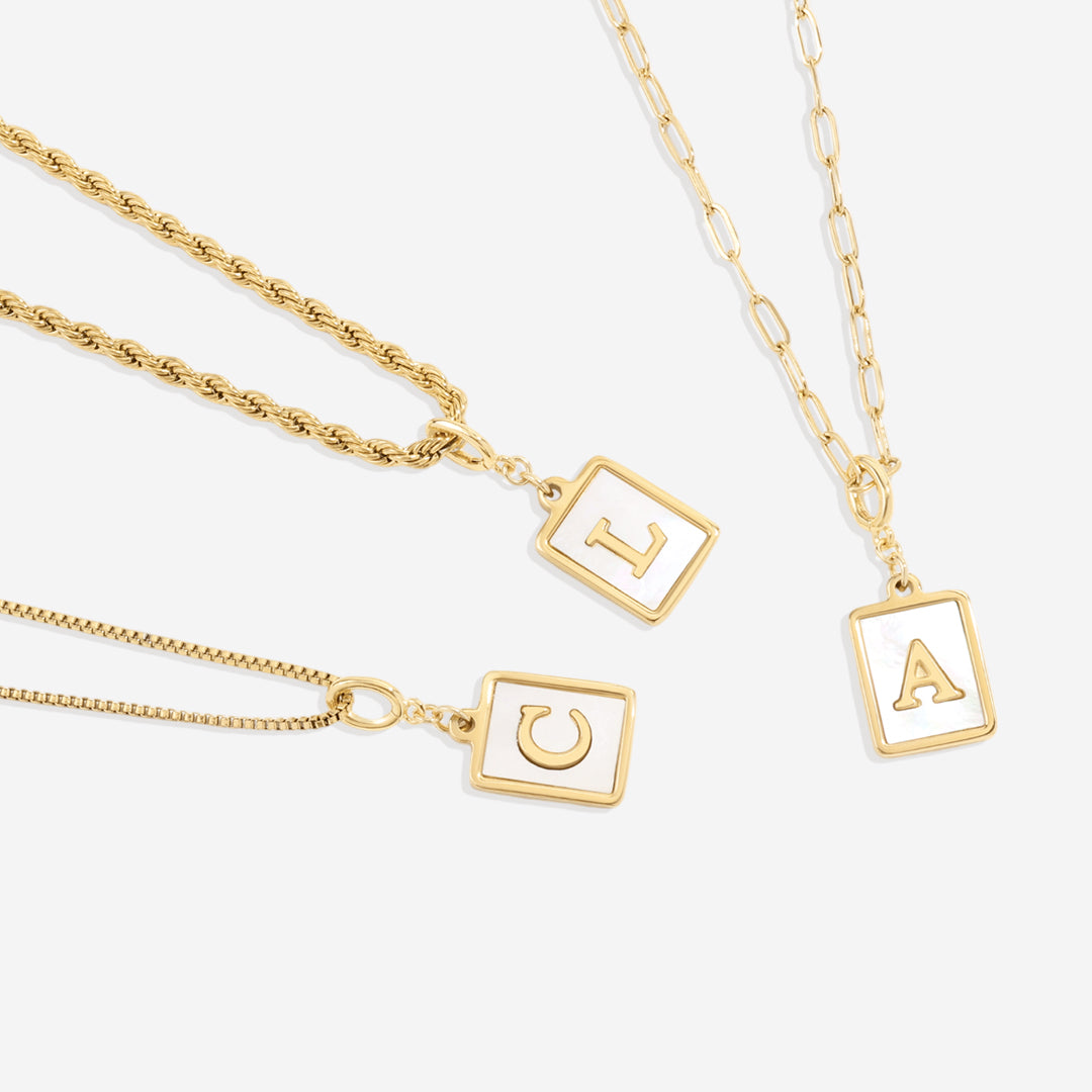 Mother of Pearl Initial Card Necklace | Rope Chain