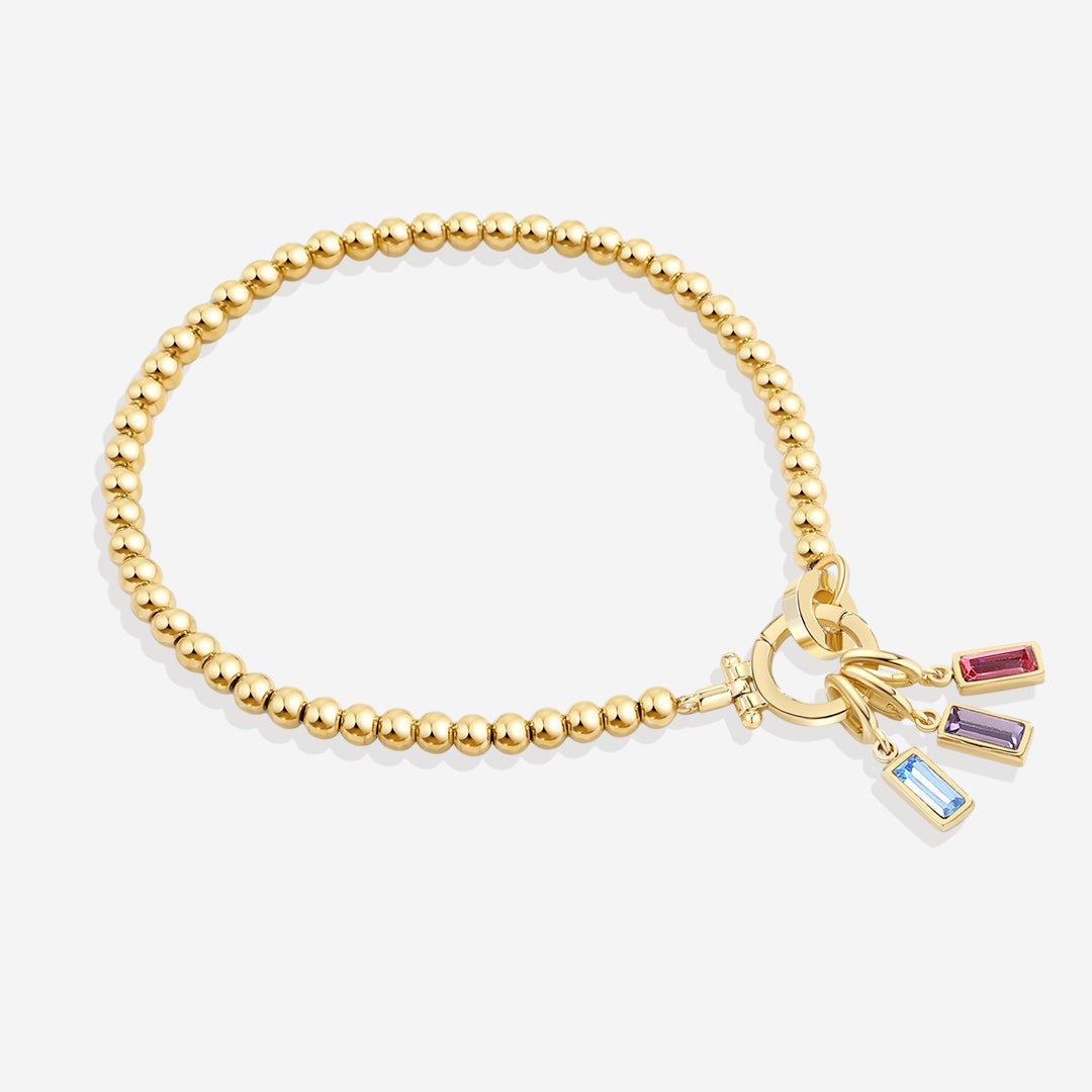 Bracelet à breloques en perles de menthe avec pierre de naissance