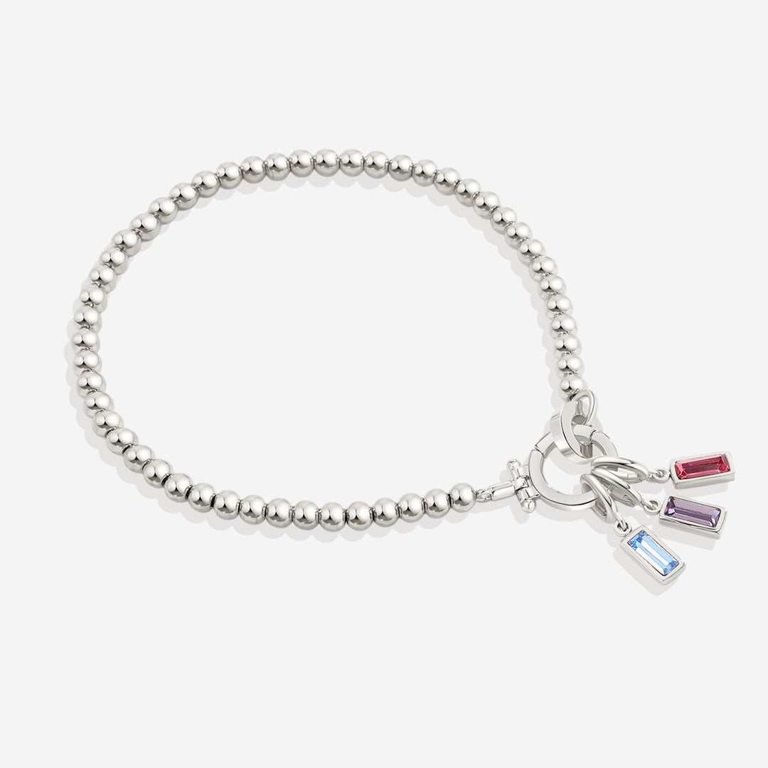 Bracelet à breloques en perles de menthe avec pierre de naissance