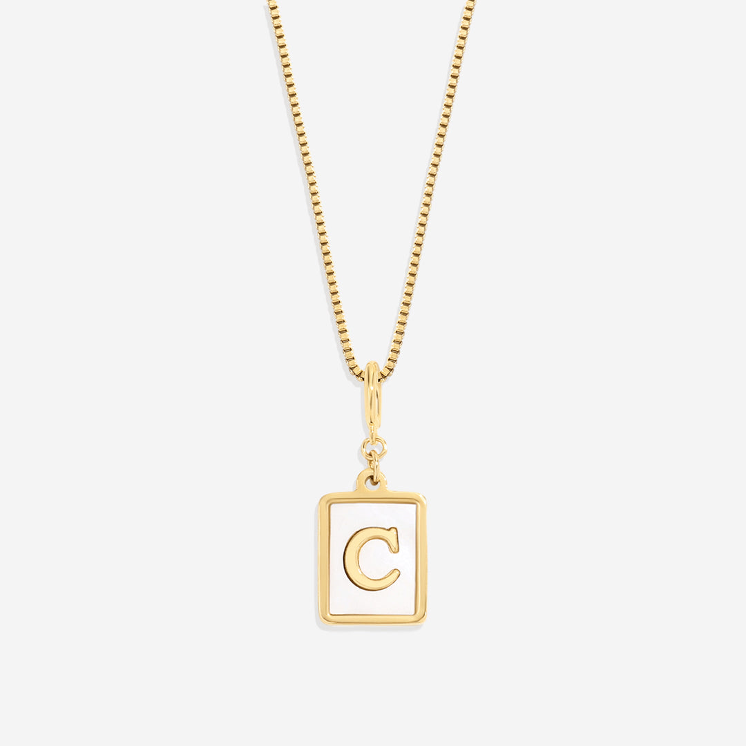 Mother of Pearl Initial Card Necklace | Box Chain