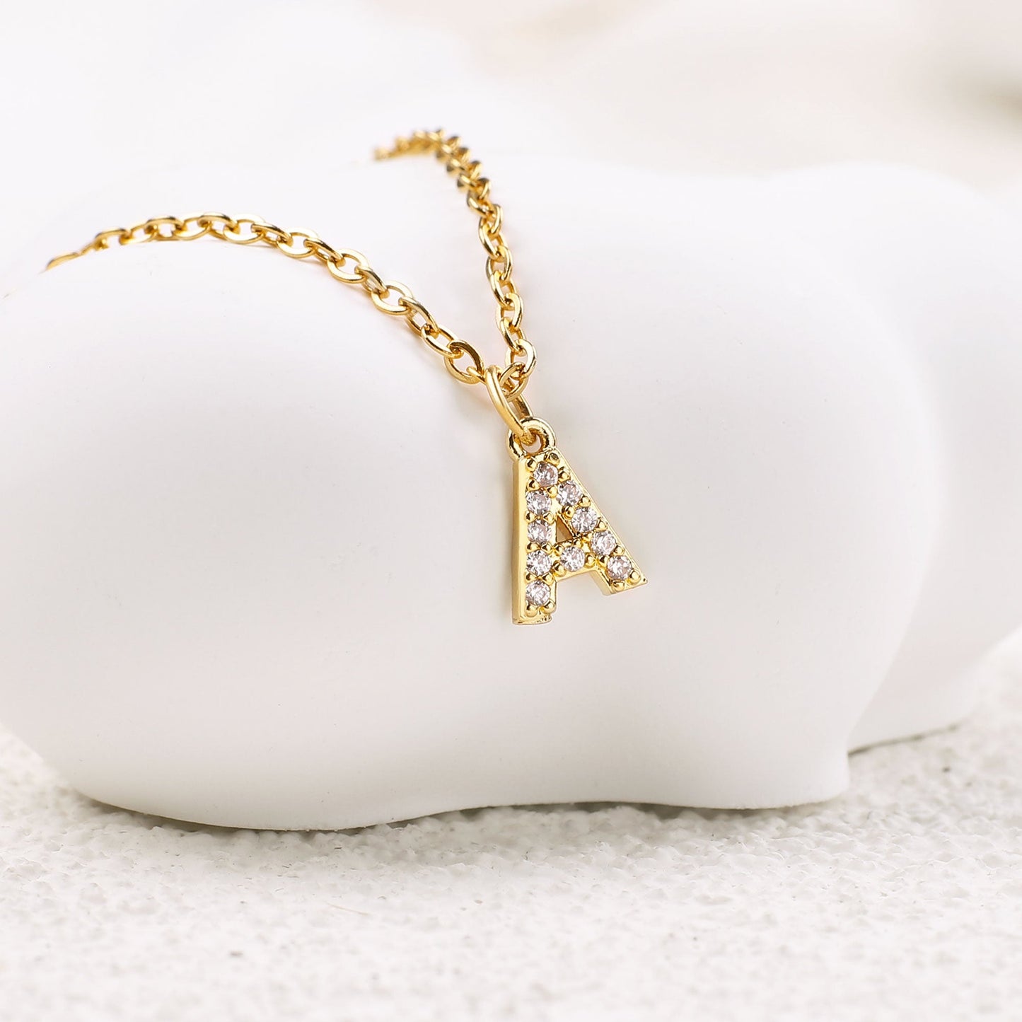 Gold Vermeil Pavé Uppercase Initial Necklace
