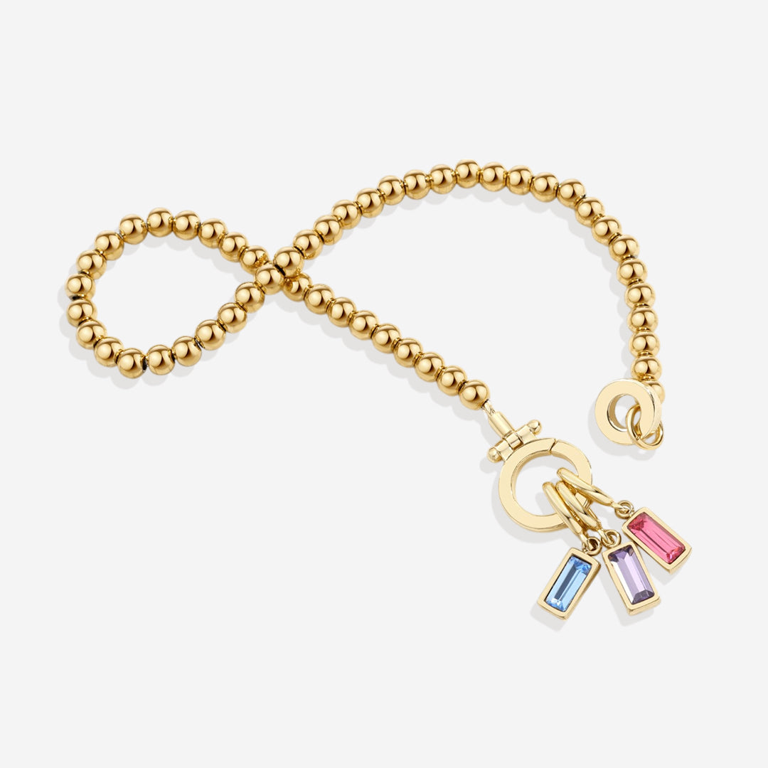 Bracelet à breloques en perles de menthe avec pierre de naissance