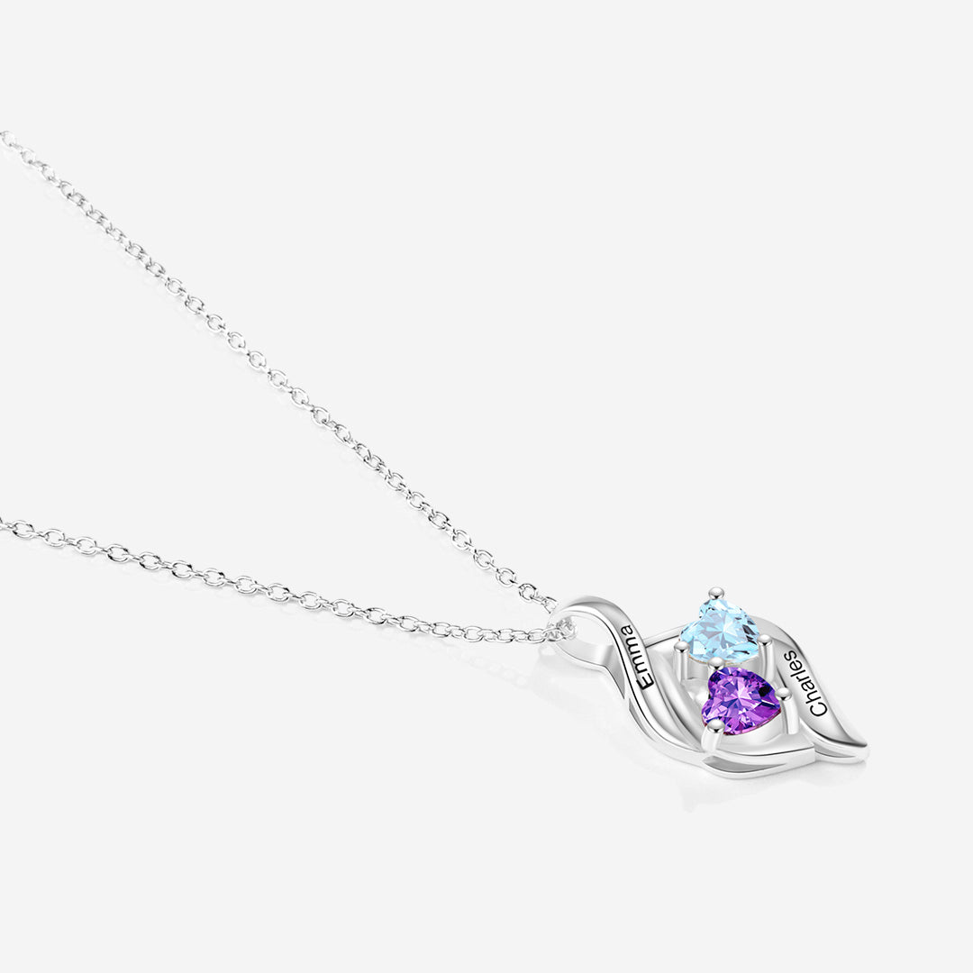 Personalized Double Heart Birthstone Necklace