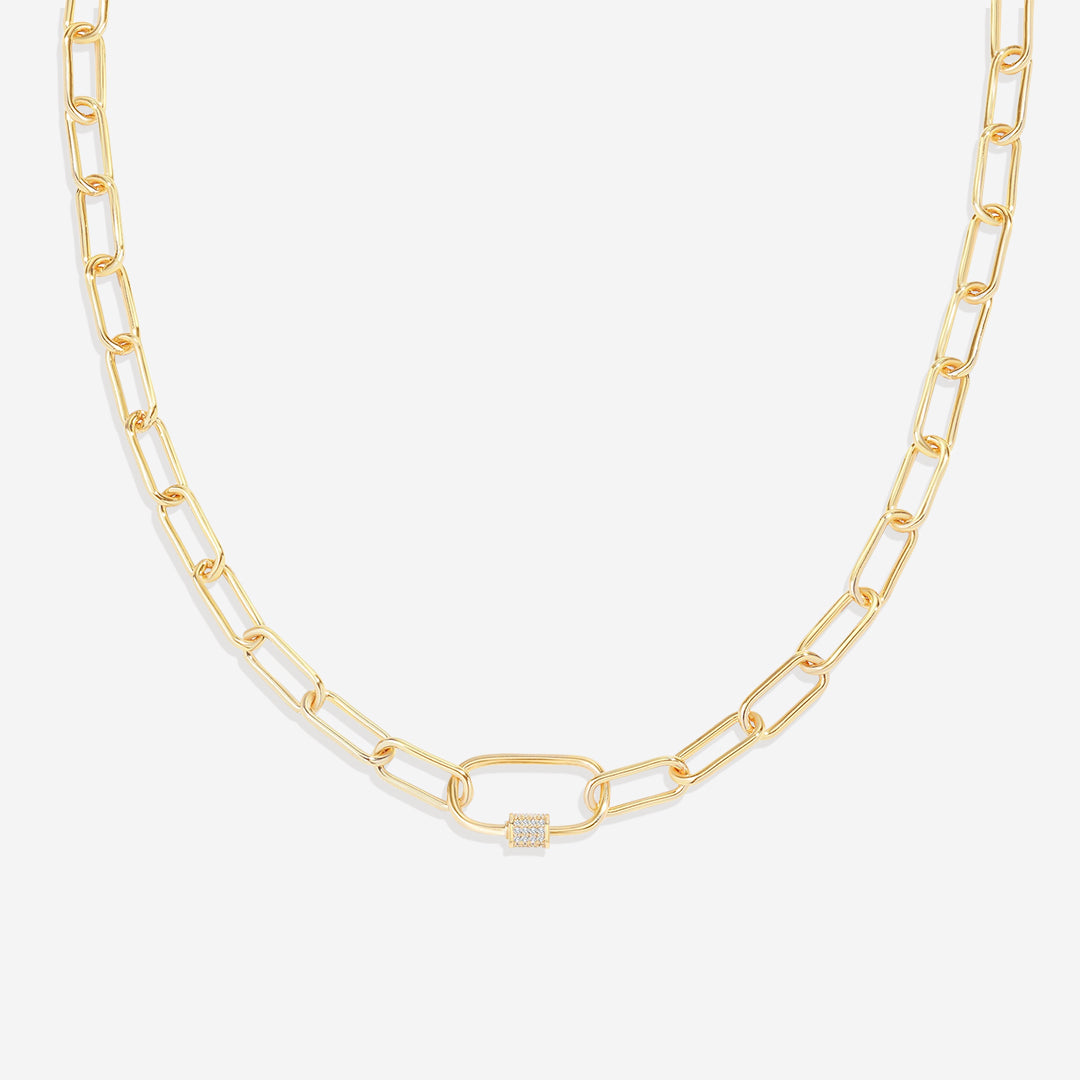 Collier à maillons avec fermoir mousqueton pavé