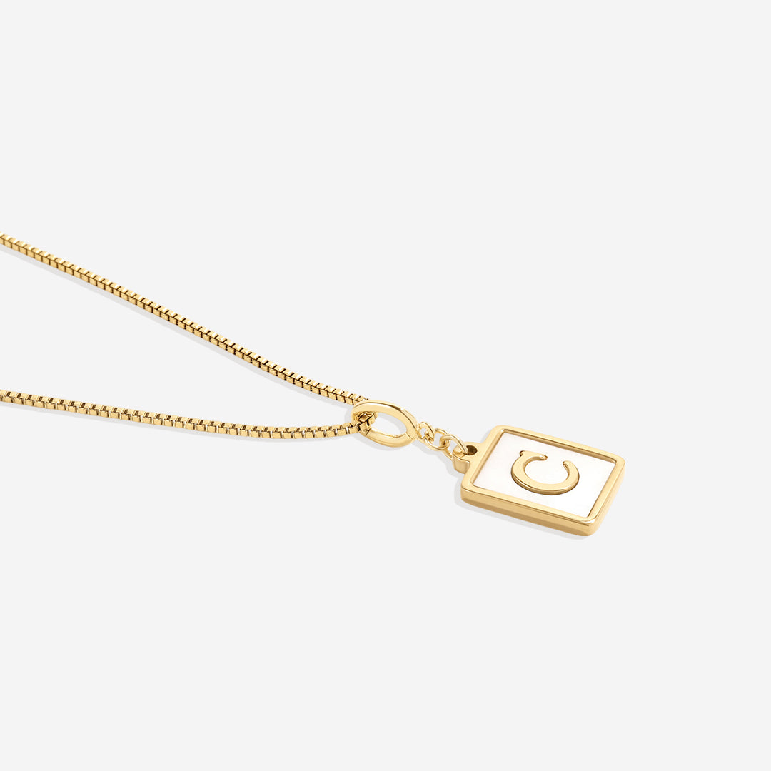 Mother of Pearl Initial Card Necklace | Box Chain