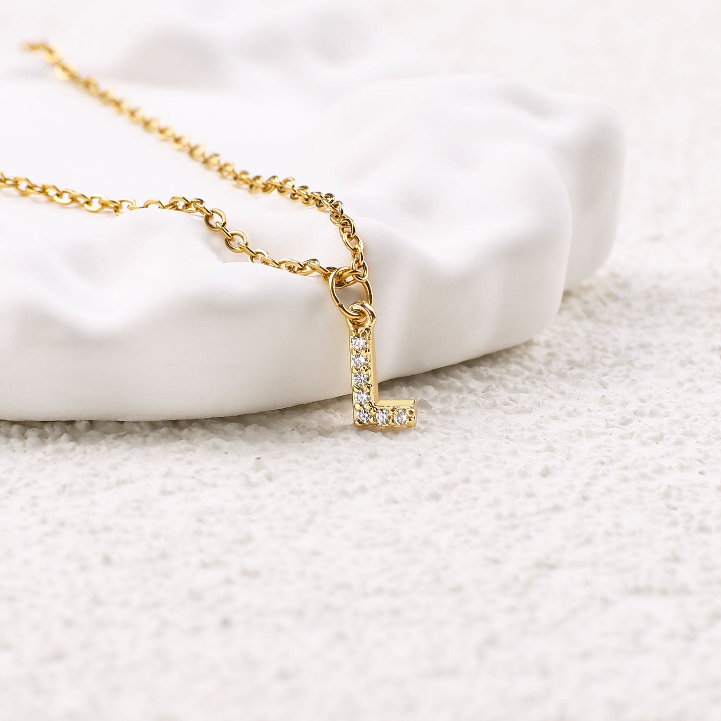 Gold Vermeil Pavé Uppercase Initial Necklace