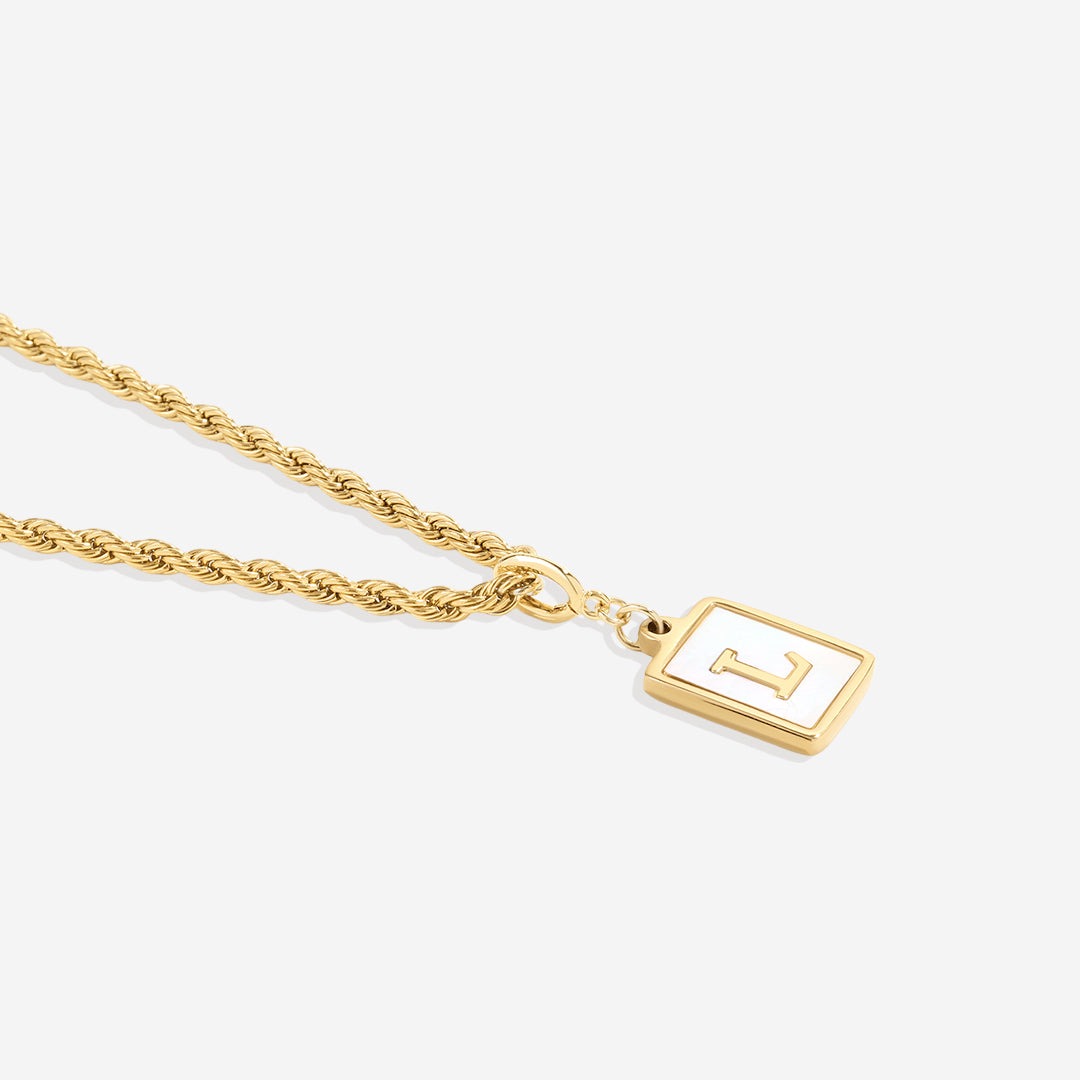 Mother of Pearl Initial Card Necklace | Rope Chain