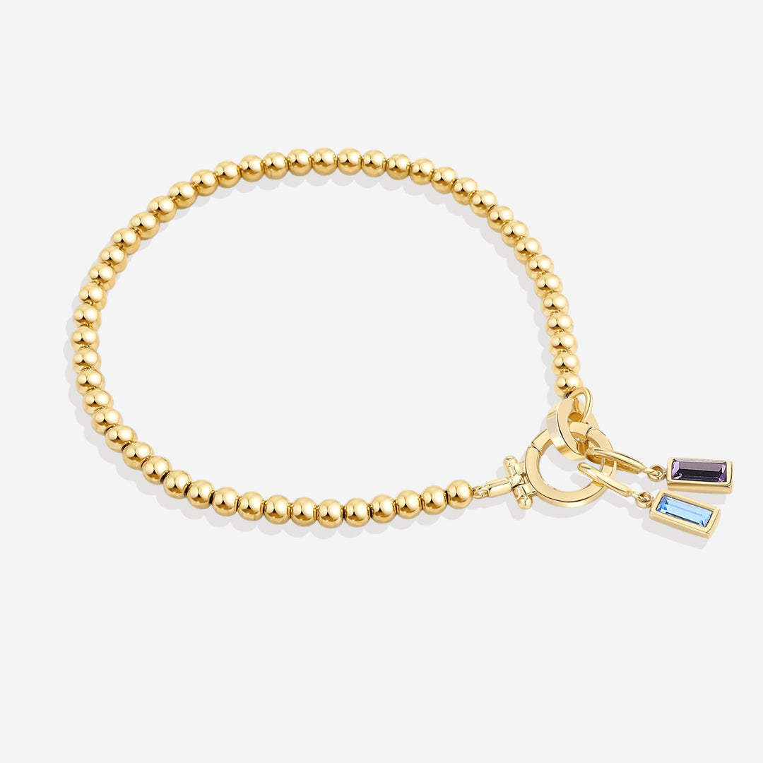 Bracelet à breloques en perles de menthe avec pierre de naissance