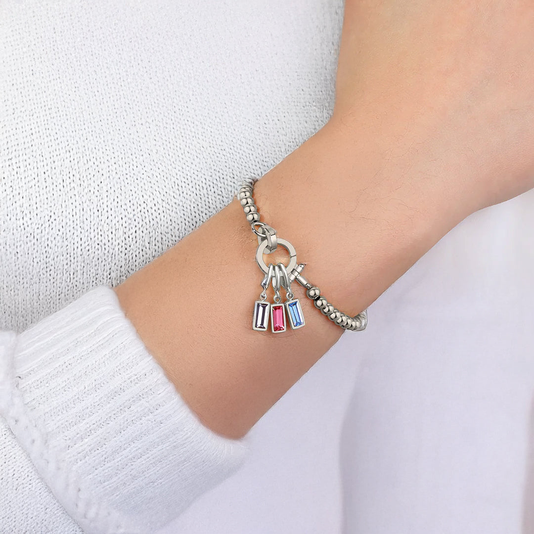 Bracelet à breloques en perles de menthe avec pierre de naissance