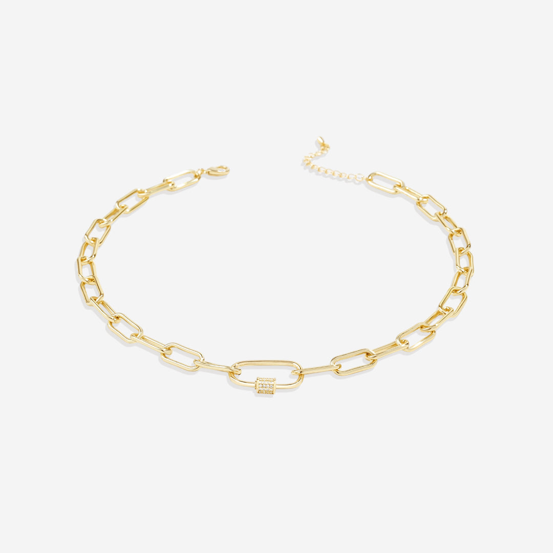 Collier à maillons avec fermoir mousqueton pavé