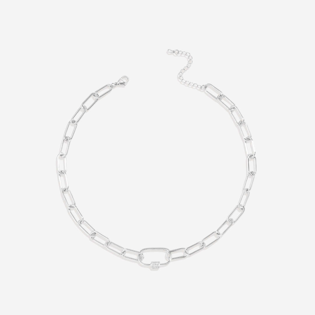 Collier à maillons avec fermoir mousqueton pavé