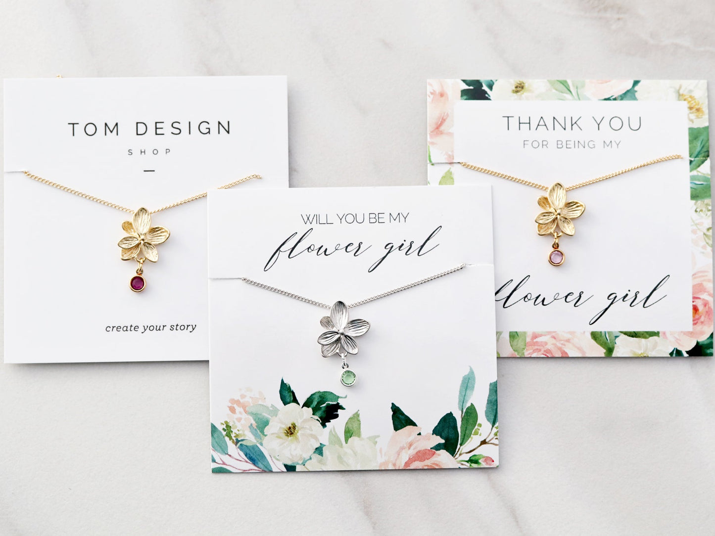 Collier Fleur + Pierre de Naissance pour Enfant