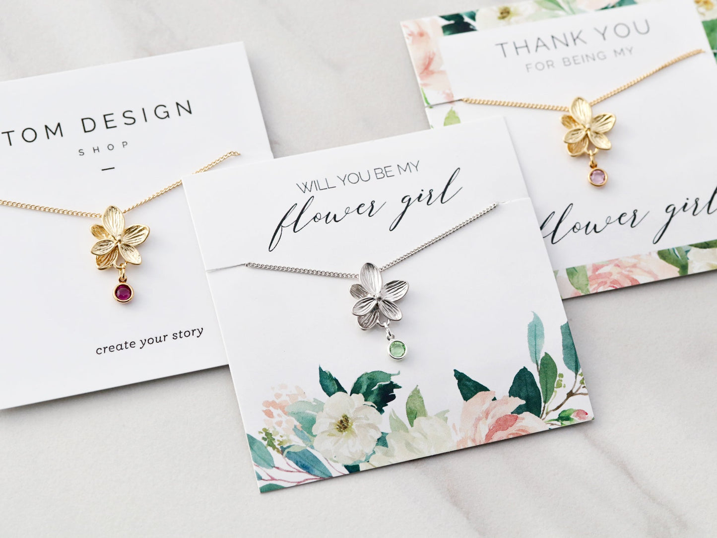 Collier Fleur + Pierre de Naissance pour Enfant