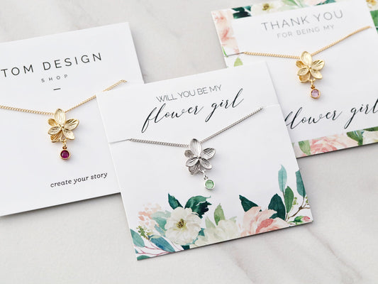 Collier Fleur + Pierre de Naissance pour Enfant