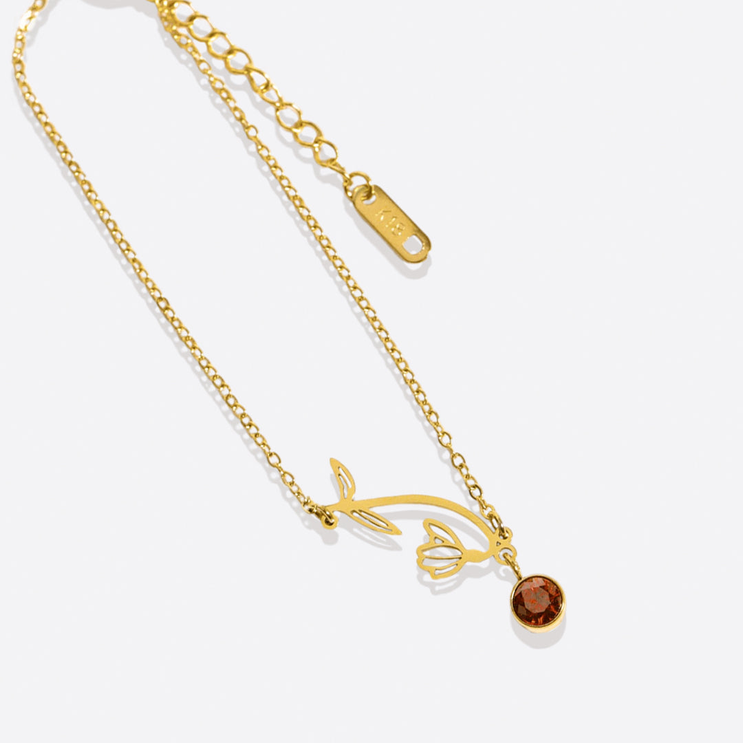Bracelet délicat avec fleur de naissance et breloque pierre de naissance