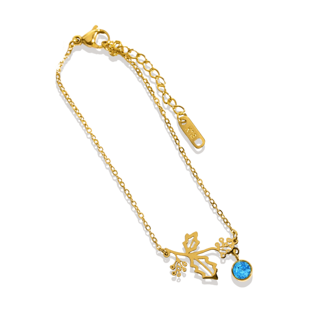 Bracelet délicat avec fleur de naissance et breloque pierre de naissance