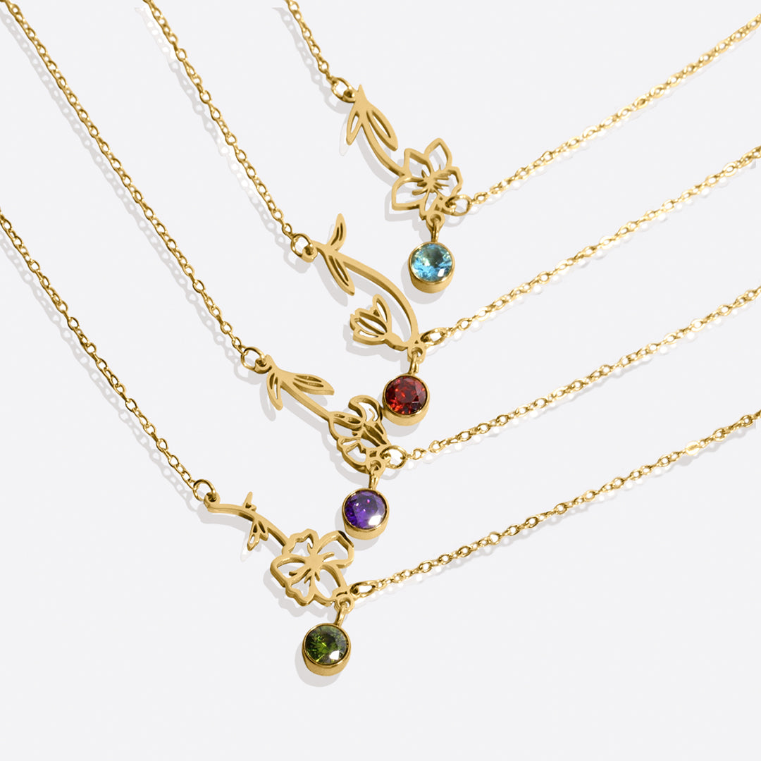 Bracelet délicat avec fleur de naissance et breloque pierre de naissance