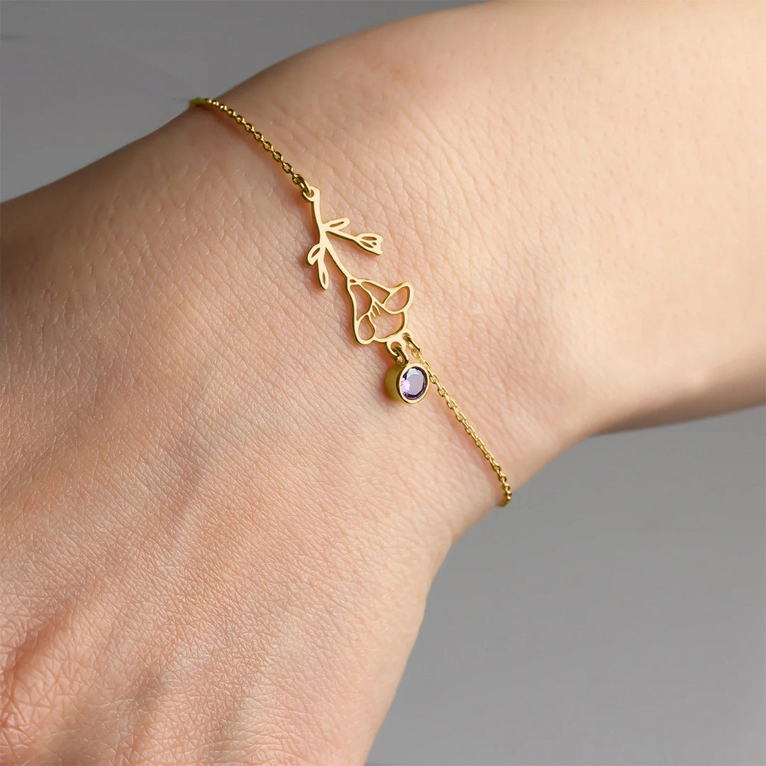 Bracelet délicat avec fleur de naissance et breloque pierre de naissance