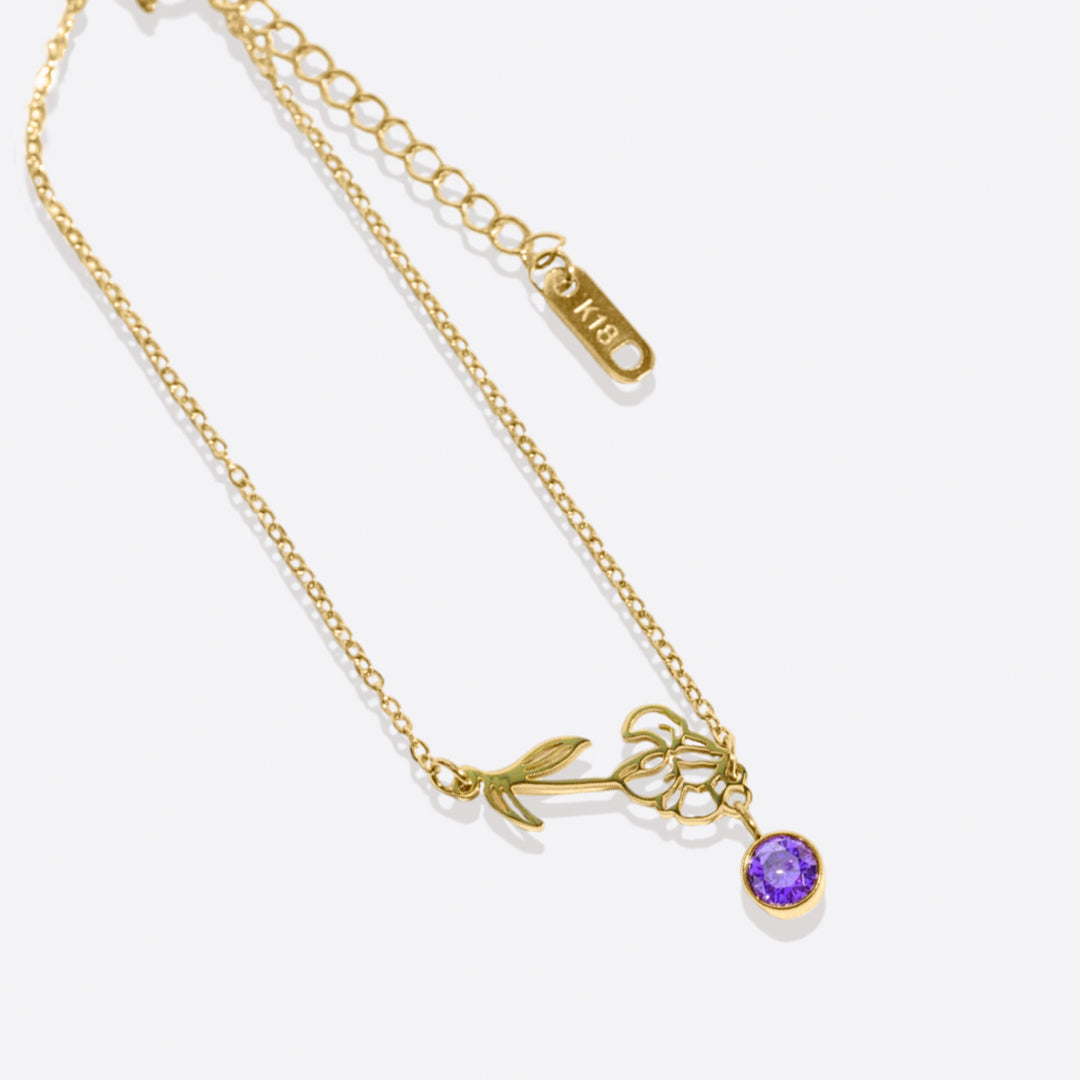Bracelet délicat avec fleur de naissance et breloque pierre de naissance